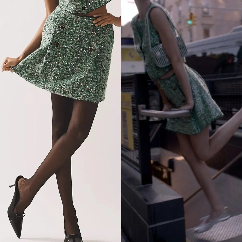 Maeve Sequin Tweed Mini Skirt